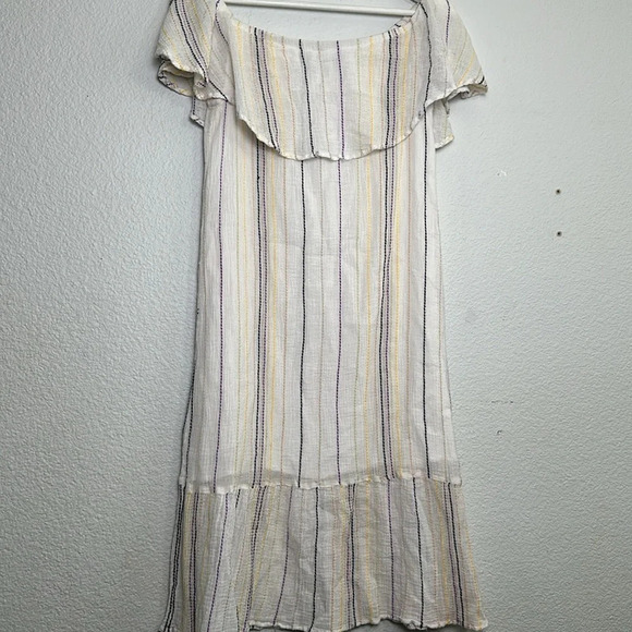 Michael Stars Crinkle Gauze Embroidered Beach Striped Ruffle Hem MidiDress Small - Picture 2 of 9